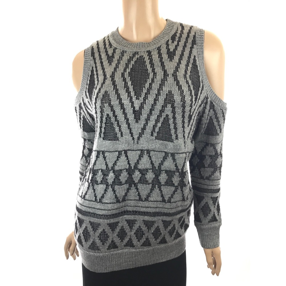 Rebecca Minkoff Cold Shoulder Sweater Size XS Black/Gray Geometric Pattern